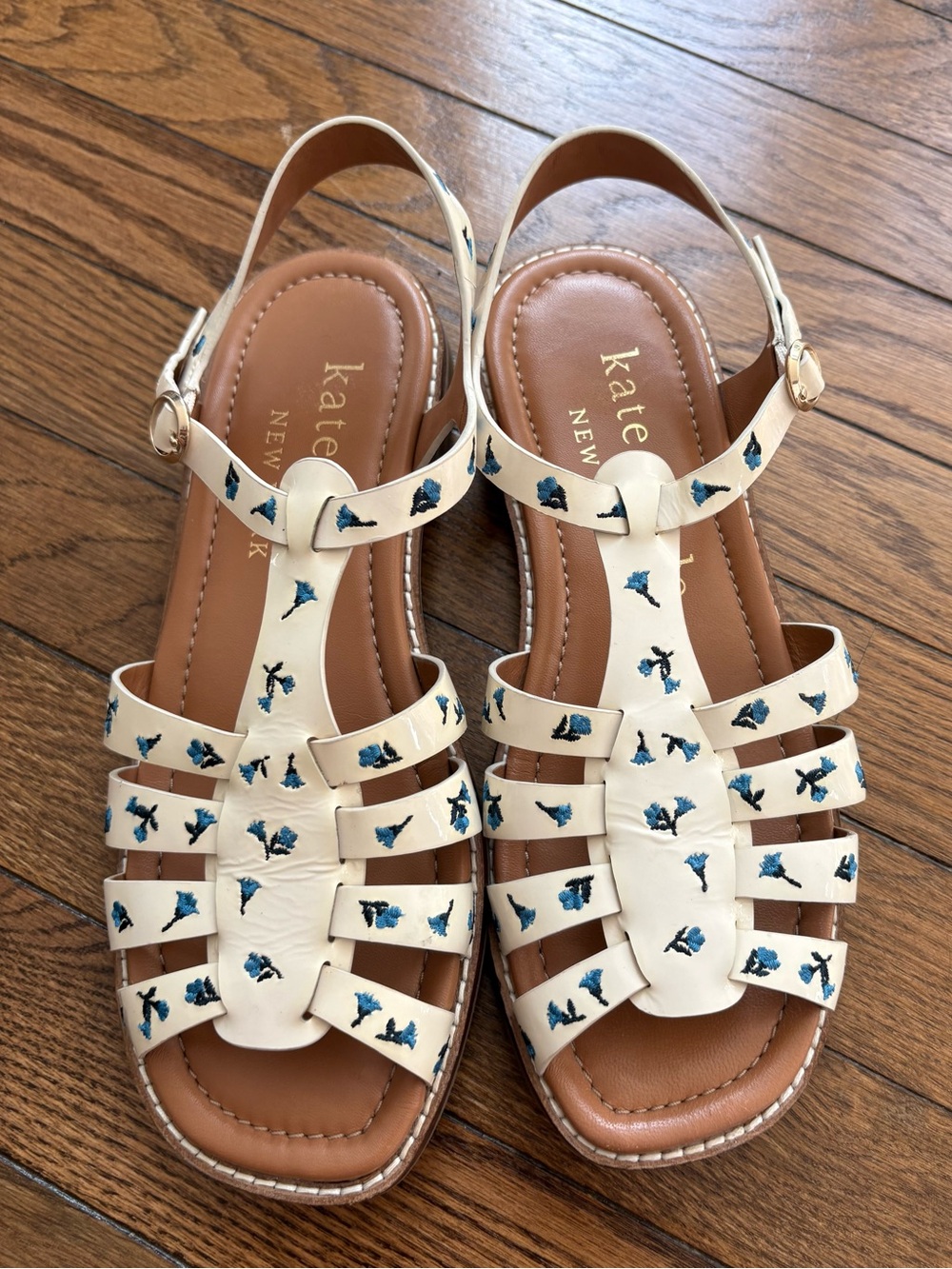 Kate Spade Wonder Sandals with Blue Cream Floral Print